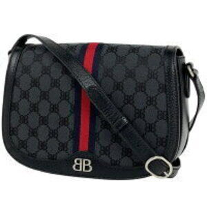 Balenciaga The Hacker Project Logo Shoulder Bag Canvas Black